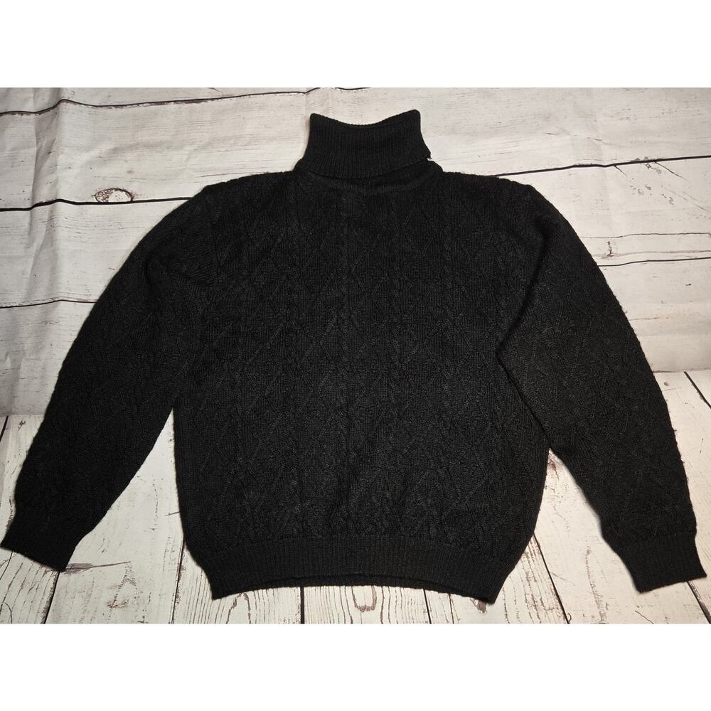 L.L. Bean Sweater Size M 100% Alpaca Wool Cable Knit Black Turtleneck